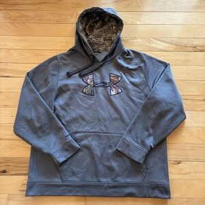 Under Armour Men's Black Camo Lined Hoodie Loose Fit 2XL Logo Storm Tech Hooded